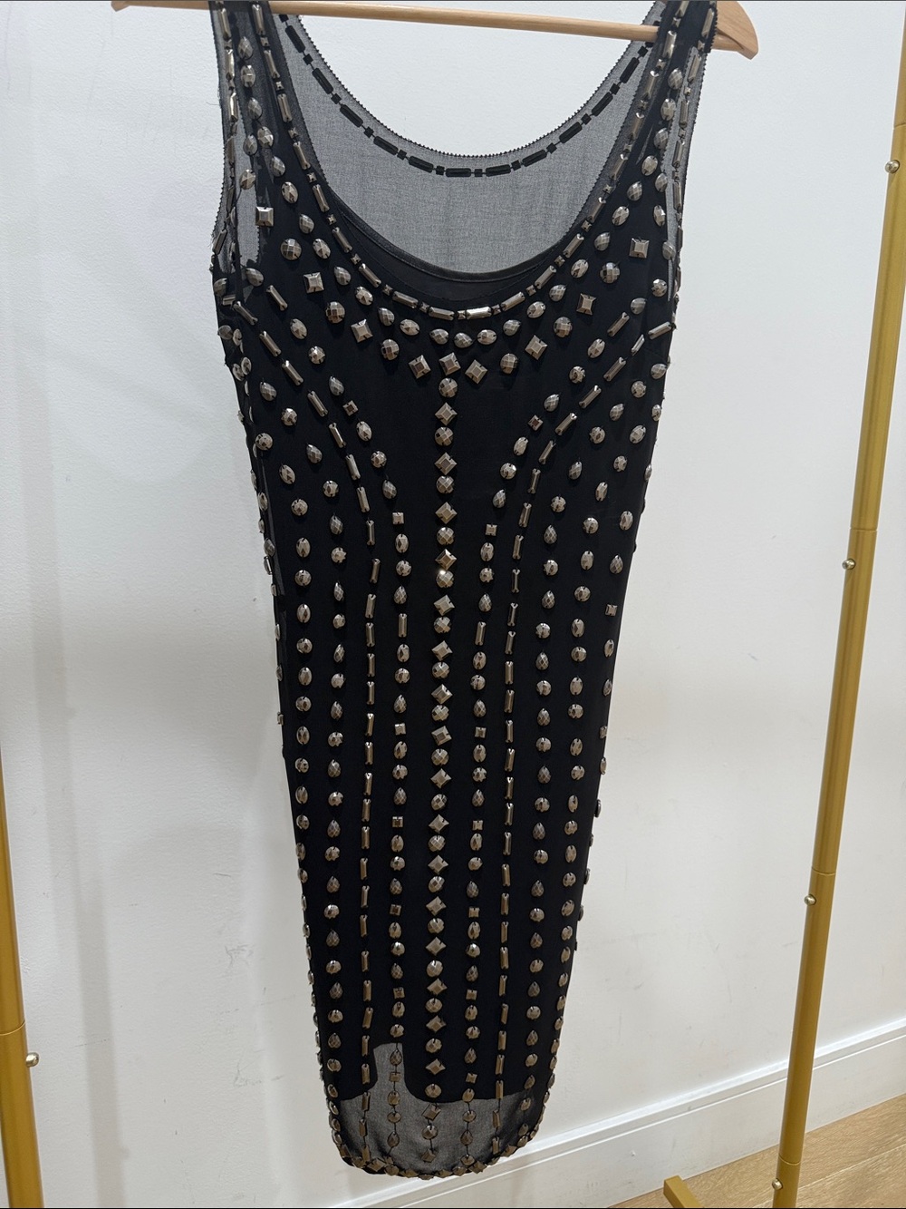 bebe Black Studded Mesh Midi Dress - Picture 2 of 4